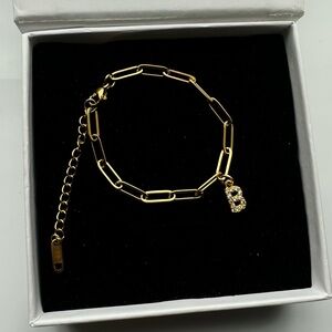 Gold Initial Letter “B” Charm Paper clip Bracelet